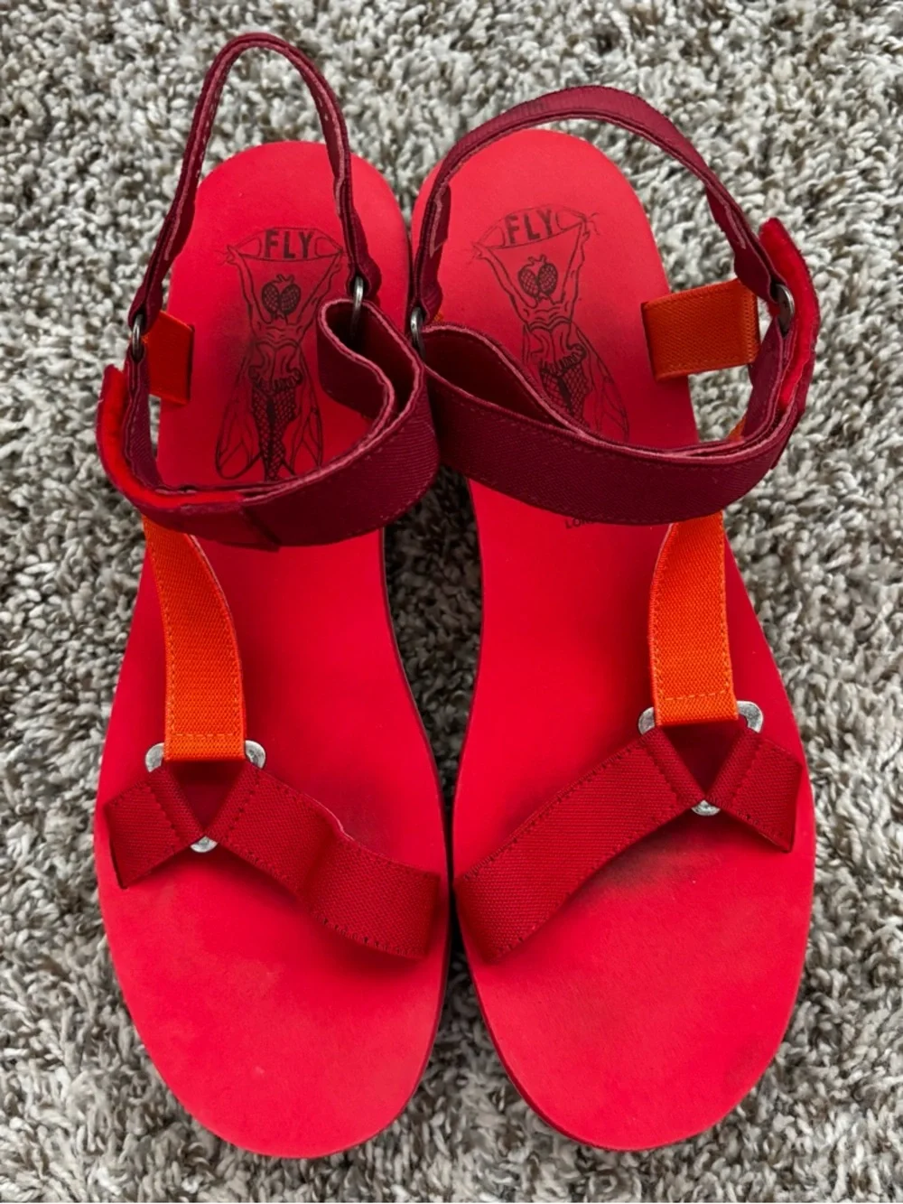 Fly London Women's Red and Orange Platform Sport Sandals YEFA velcro 10.5 - Picture 9 of 9
